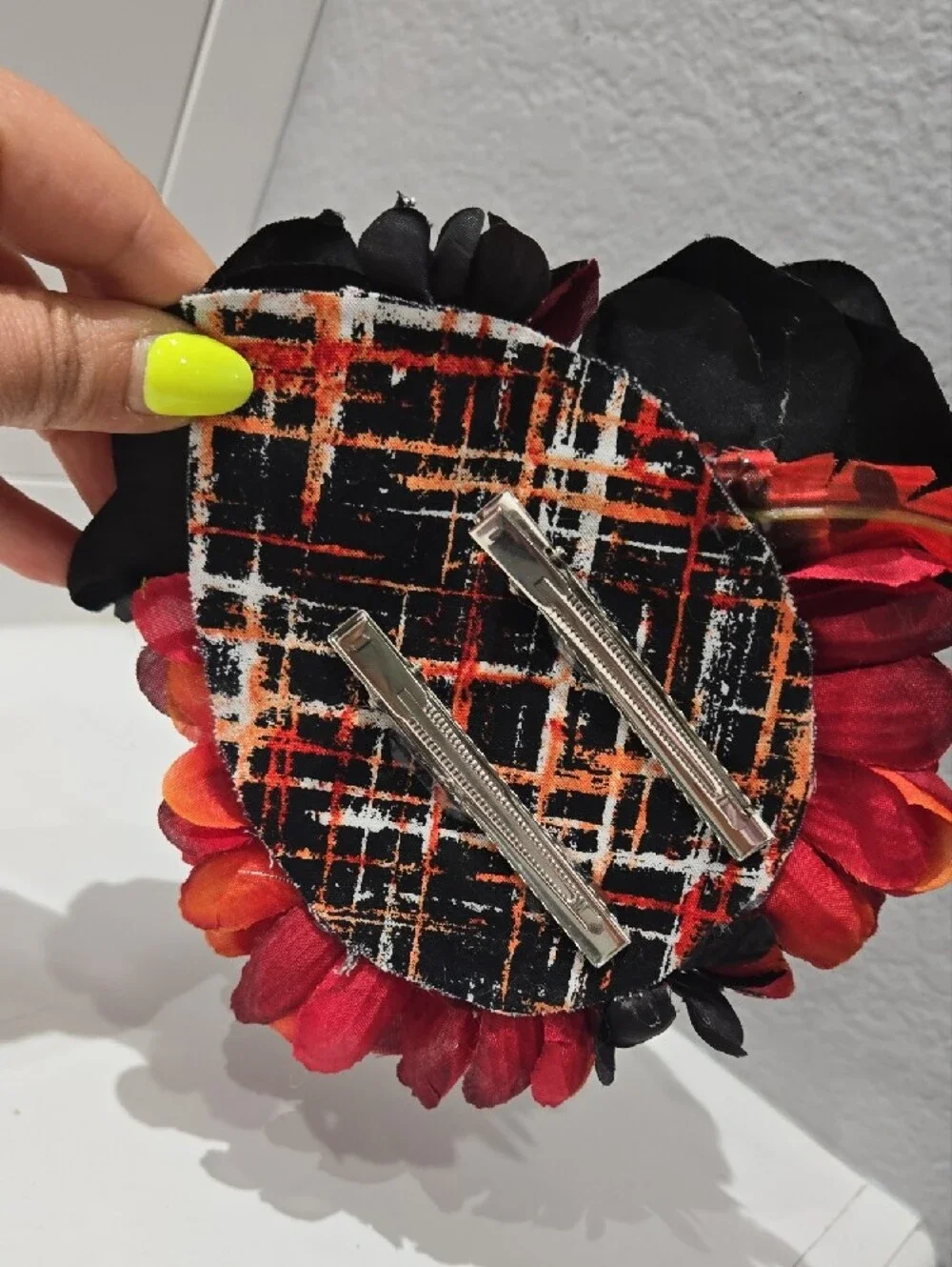 Black and Red Floral Hair Clip - Women's Accessory